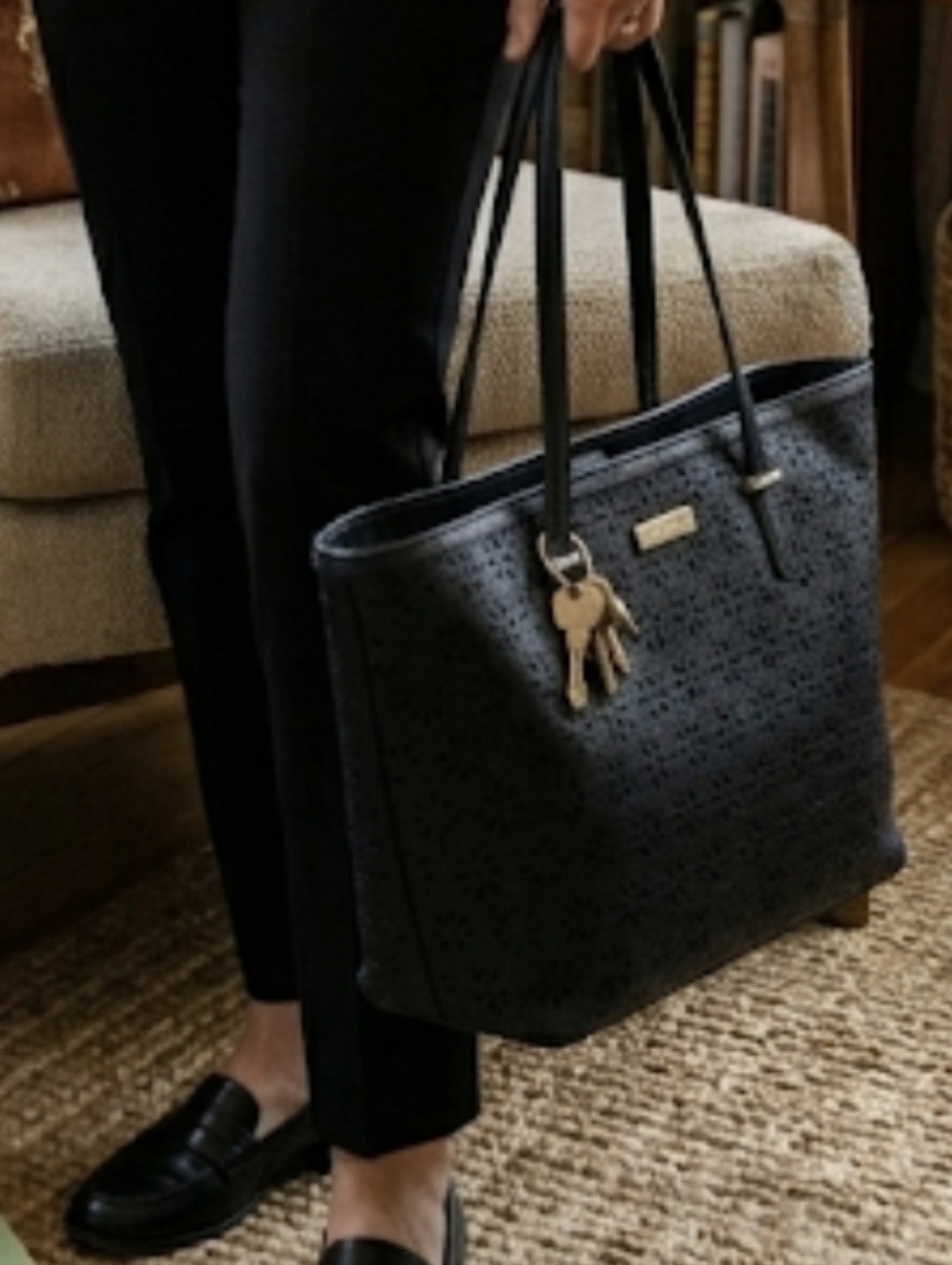 kate spade Black laser-cut floral tote